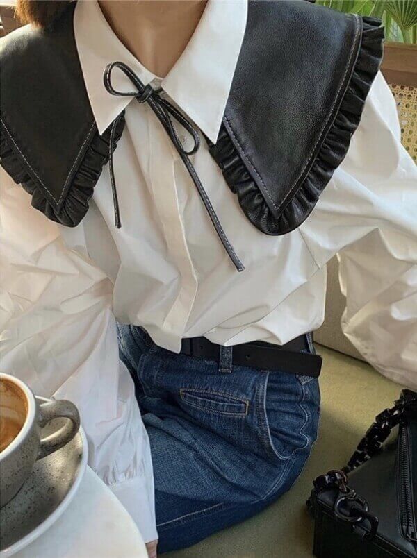 レザーつけ襟コーディネート