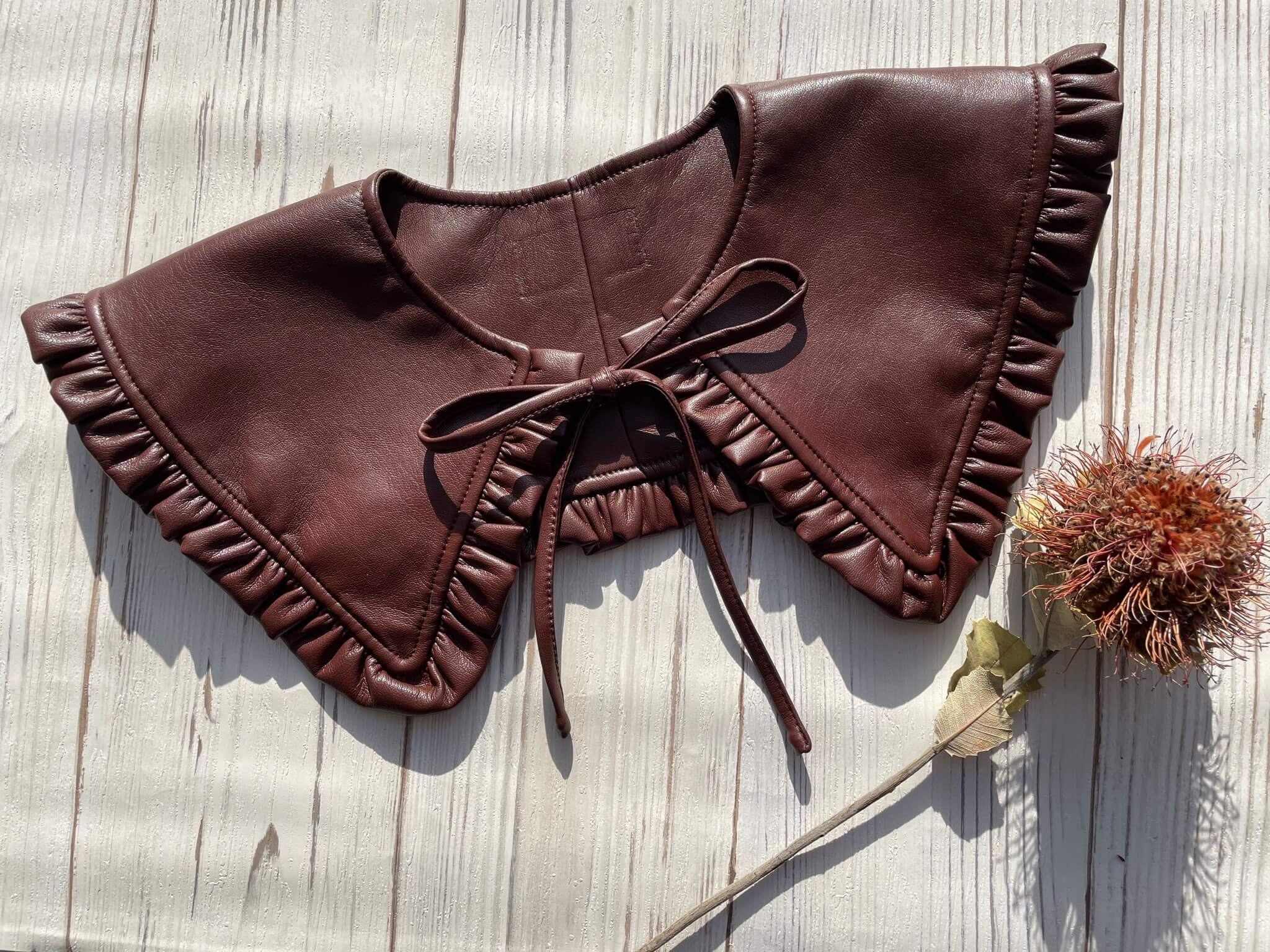 レザーつけ襟ブラウン