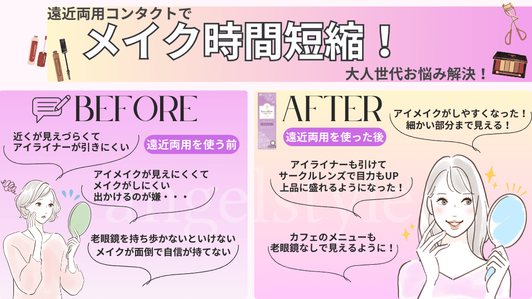 遠近両用カラコンで時短メイク！大人世代のお悩み解決！