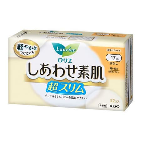  ロリエ しあわせ素肌 超スリム軽い日用　羽なしナプキン (17cm×32枚入)  生理用ナプキン