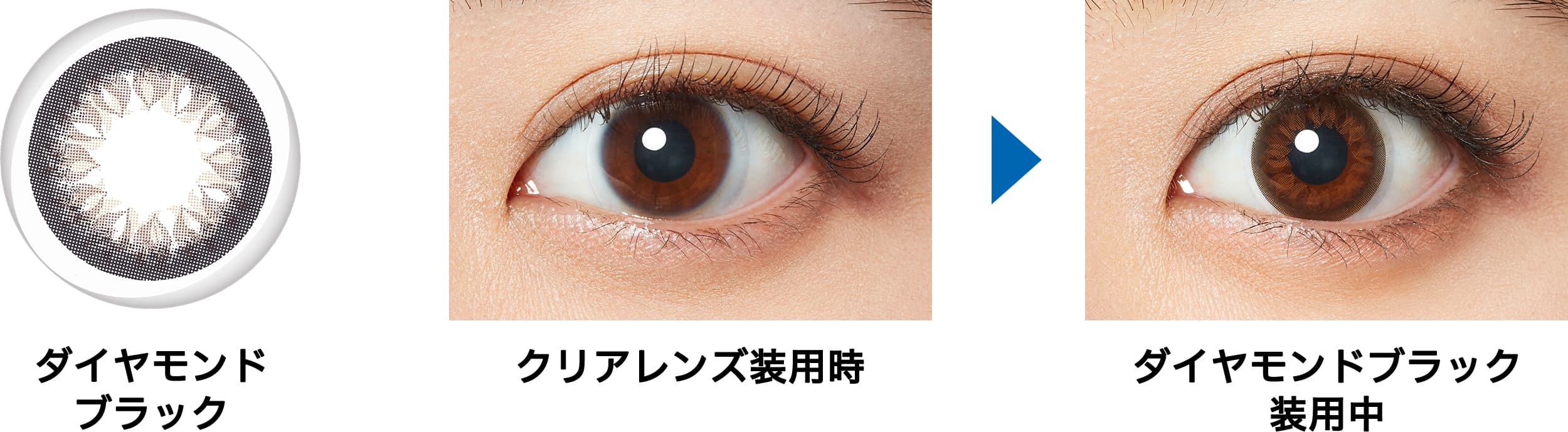 フレッシュルックデイリーズイルミネート「ダイヤモンドブラック」装用比較