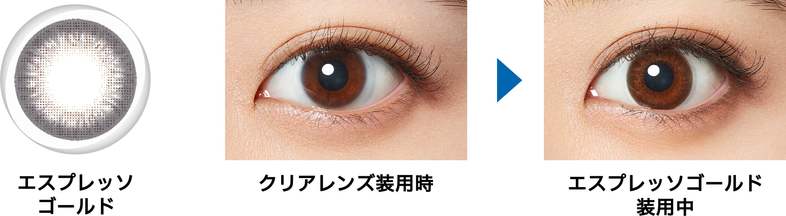 フレッシュルックデイリーズイルミネート「エスプレッソゴールド」装用比較