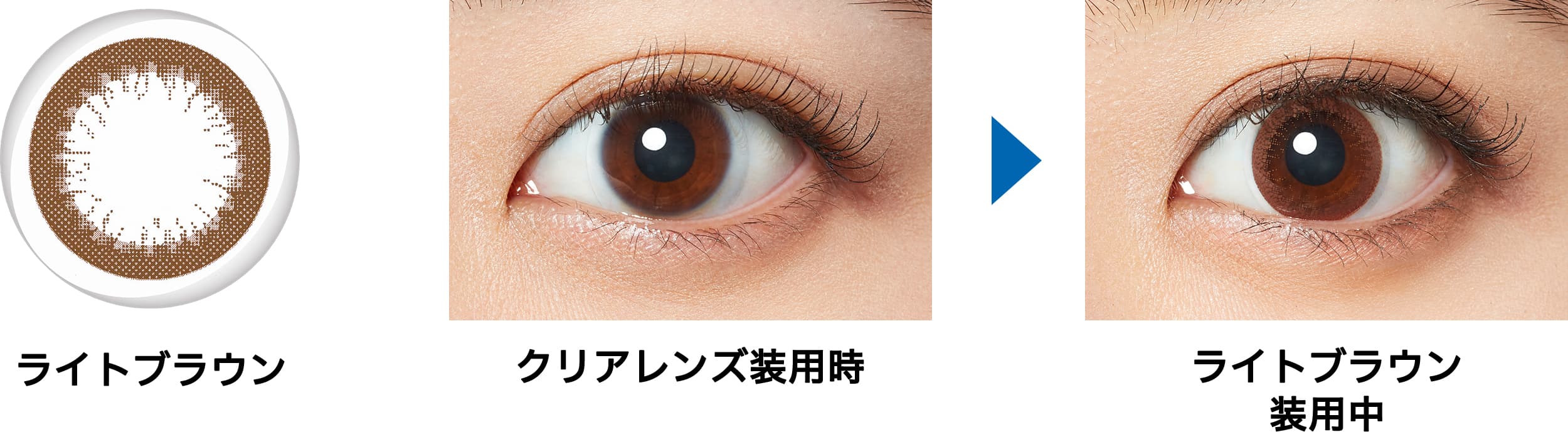 フレッシュルックデイリーズイルミネート「ライトブラウン」装用比較