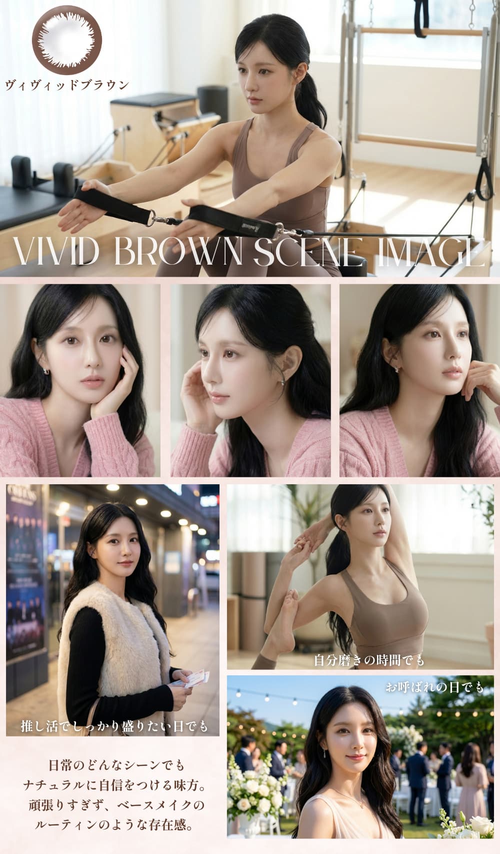 エンジェルアイズワンデーの「ヴィヴィッドブラウン」はシアーカラーが瞳に馴染み、優しい雰囲気の目元に-茶カラコン-サークルレンズ