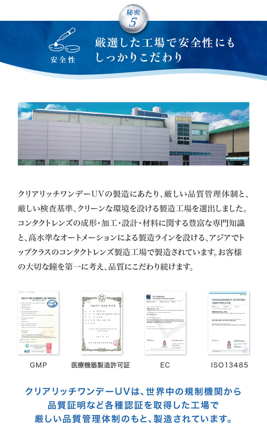 クリアリッチワンデーUVのこだわり⑤安全性の高い工場にて製造