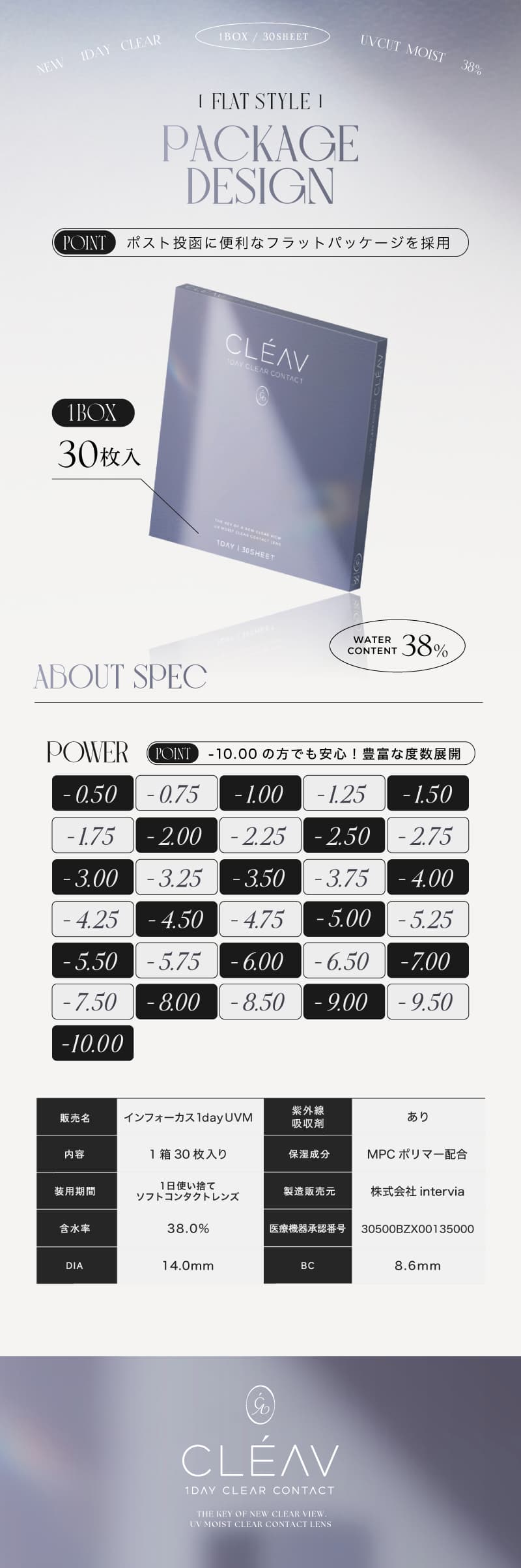 クレーヴ(CLEAV) 30枚入-クリアコンタクトレンズ-低含水38％-ドライアイにおすすめ