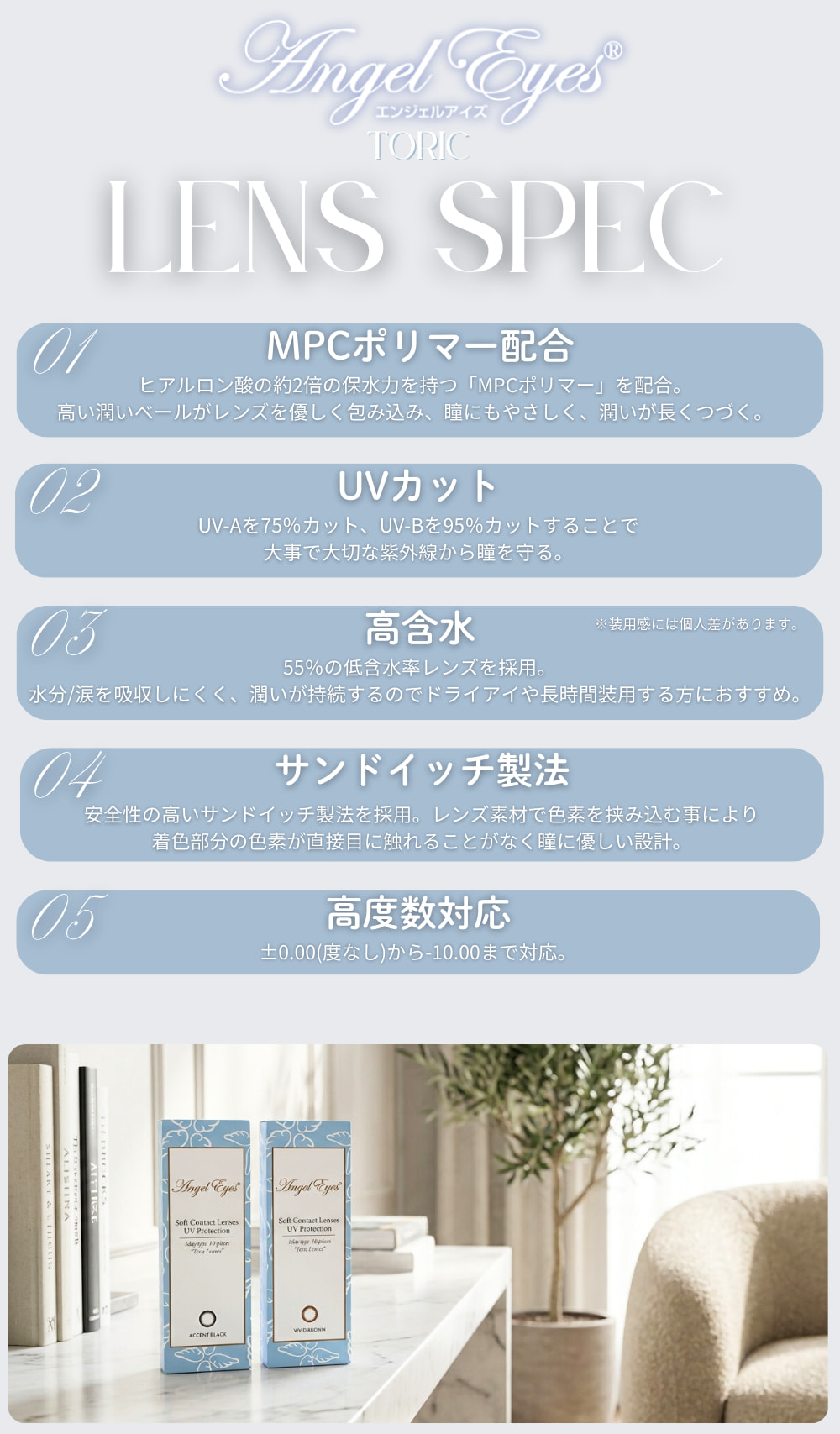 エンジェルアイズワンデートーリックUVレンズスペック