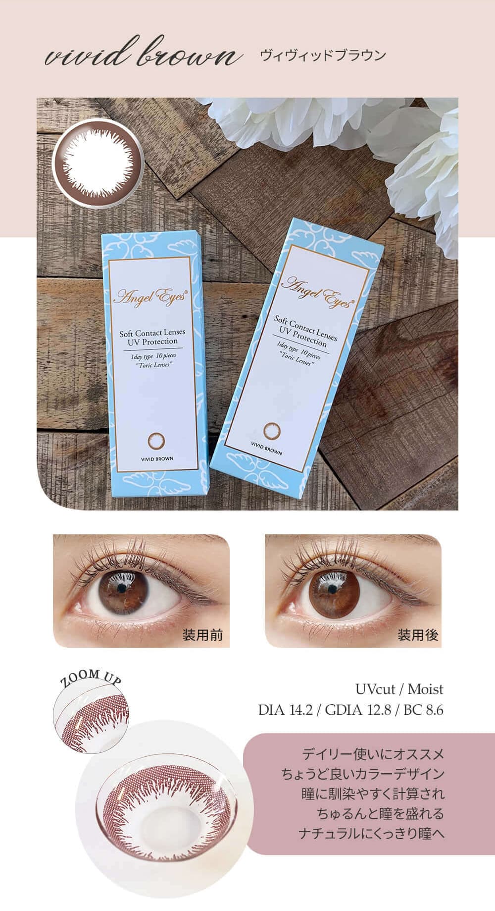 エンジェルアイズワンデートーリックUVヴィヴィッドブラウン詳細