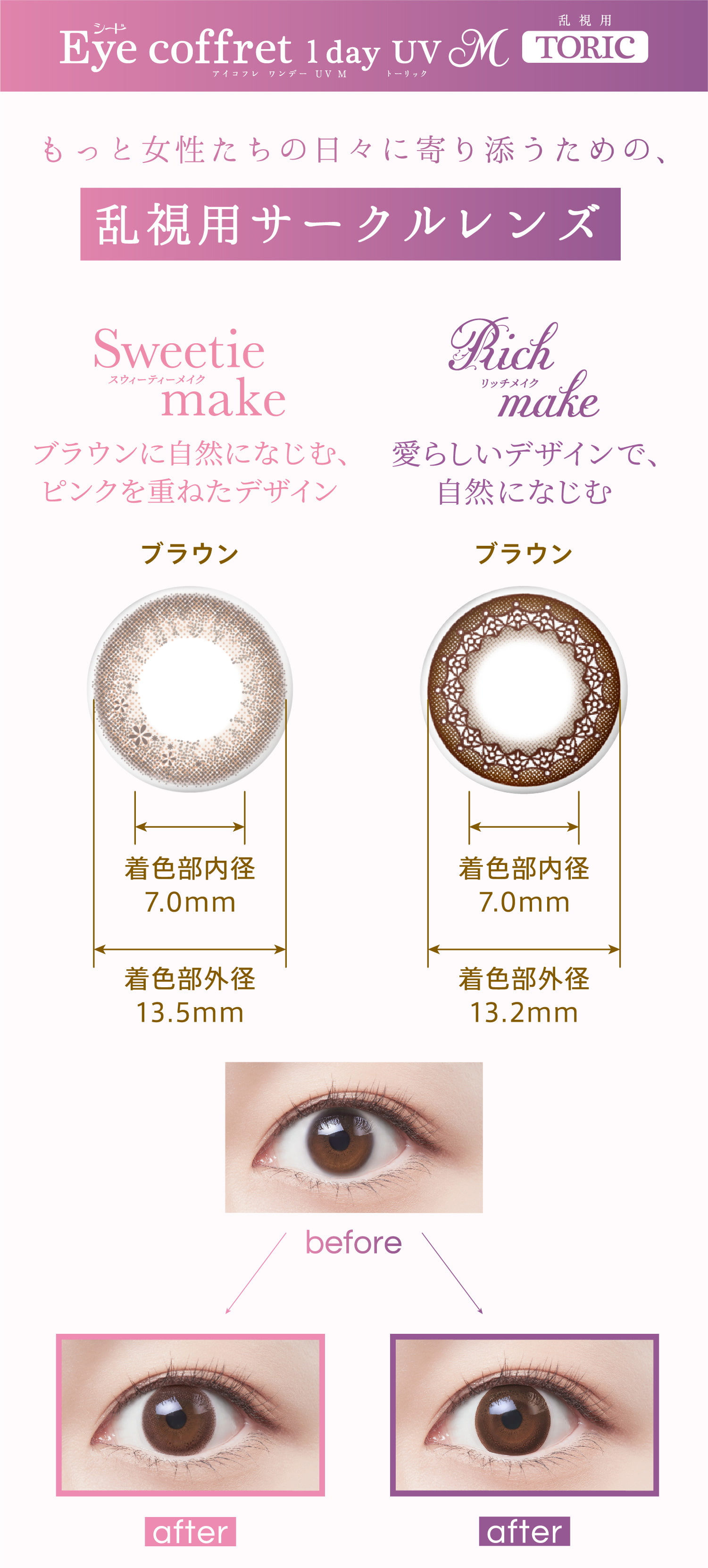 シードアイコフレワンデーUVの乱視用トーリックレンズは女性たちの日々に寄り添うための乱視用サークルレンズ