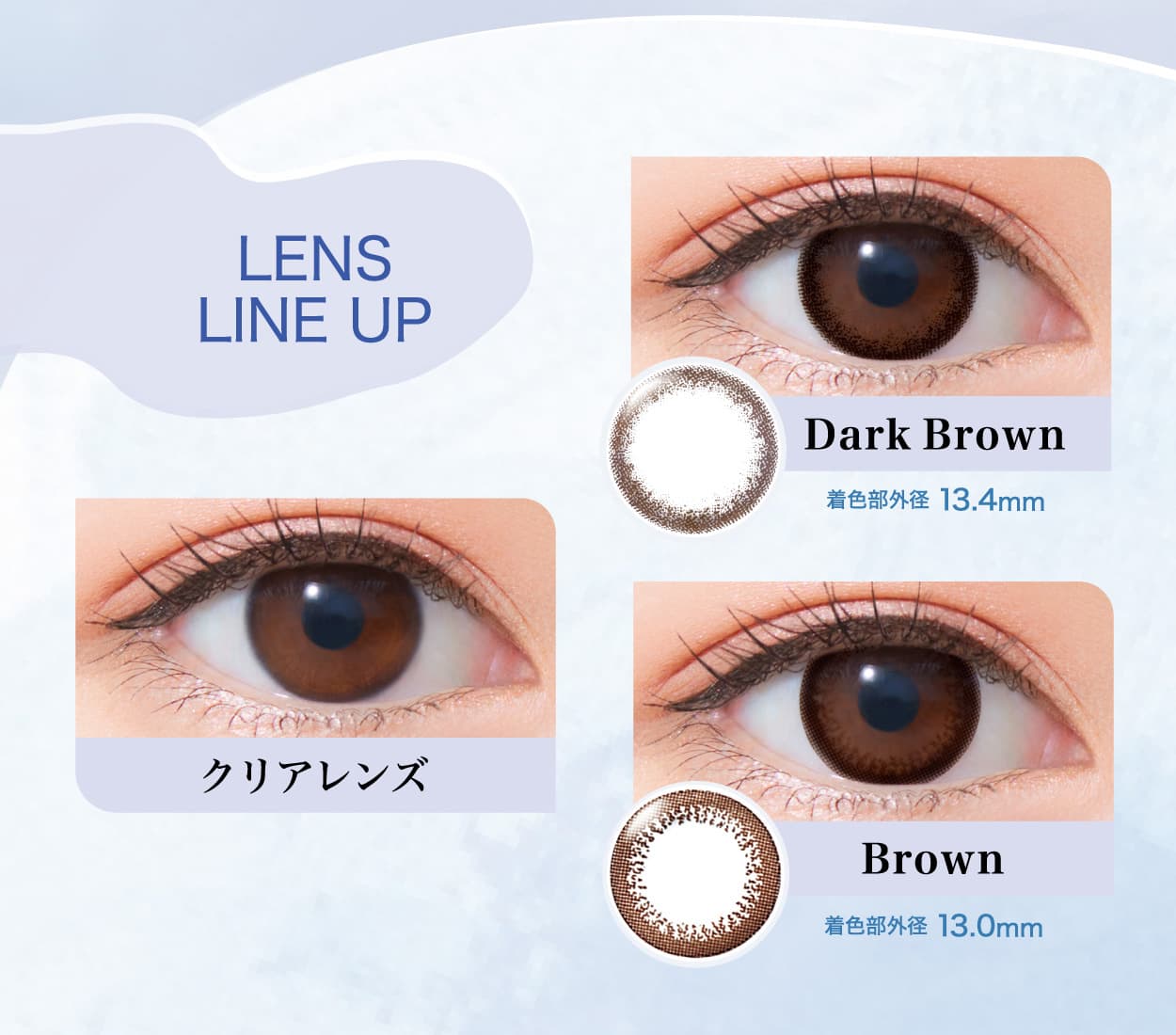 乱視用カラコン「ワンデーアイレリアルUVトーリック」のレンズラインナップ