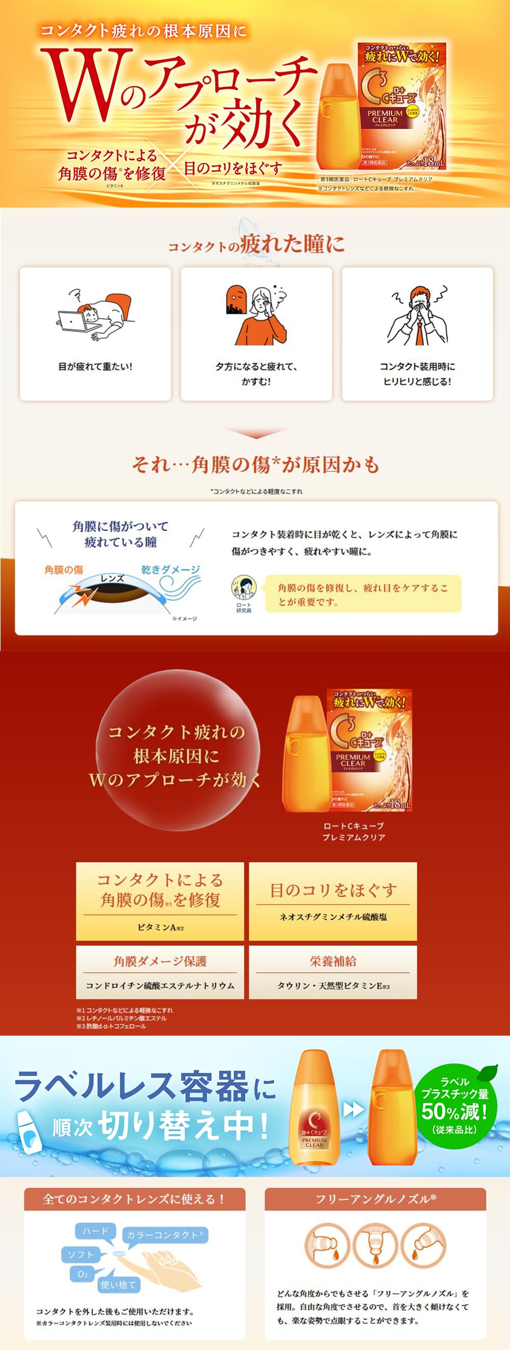 ロートCキューブプレミアムクリアはコンタクトレンズなどによる疲れダメージを修復する目薬でカラーコンタクトレンズを除く、すべてのコンタクトレンズに対応OK！
