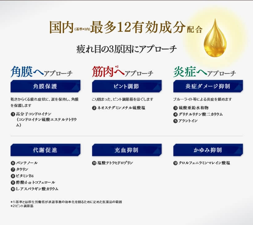 Vロートプレミアムはガマンの限界を超えた目の疲れに効く国内最多の12有効成分配合