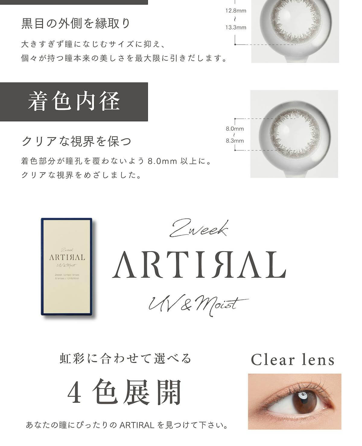 アーティラル2weekUVモイストはリニューアル後の着色内径について