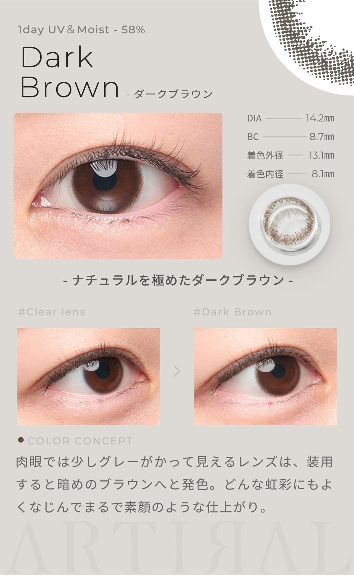 アーティラルUVモイスト高含水58％ダークブラウン