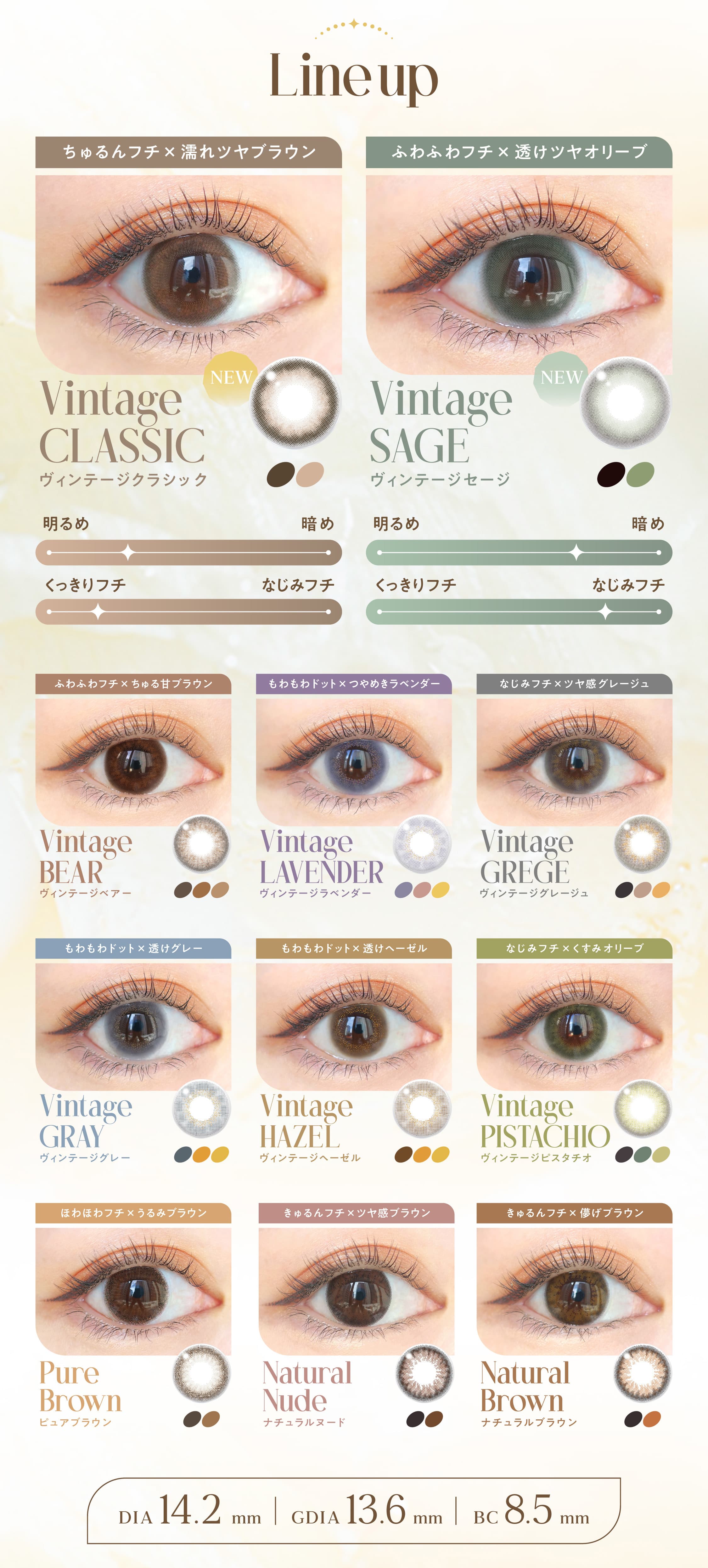 エンジェルカラーバンビヴィンテージ-益若つばさカラコン度あり度なし-バンビシリーズヴィンテージ-カラーラインナップ