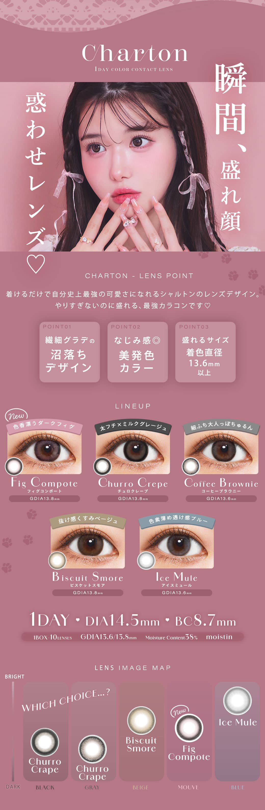 シャルトンワンデー(charton 1day) きぬイメージモデルカラーラインナップ