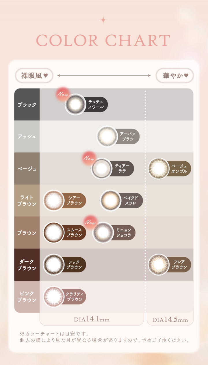 エルージュ（eRouge） 2ウィークカラコンのカラーチャート