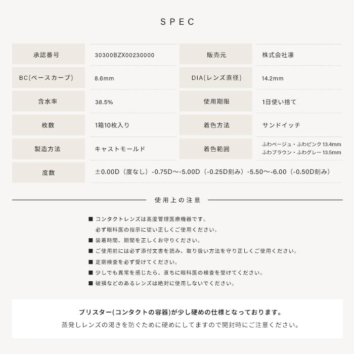 ふわナチュラルのレンズスペック