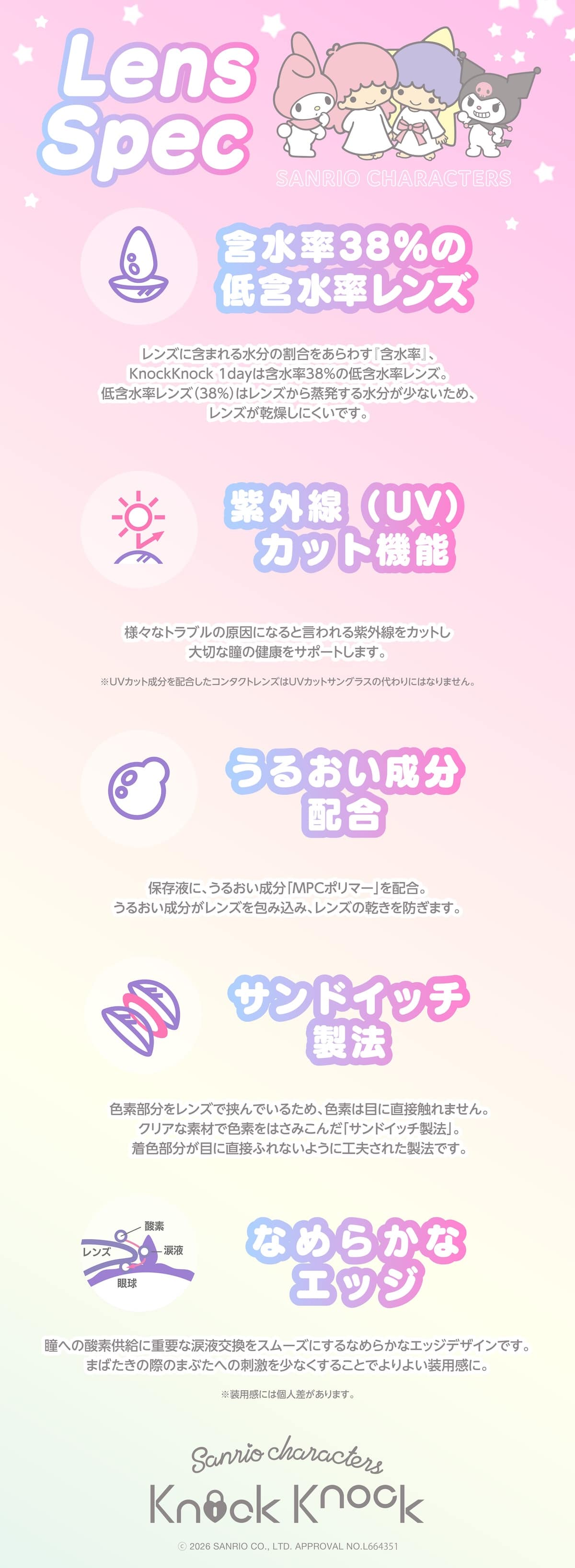 ノックノック×サンリオ－ワンデーカラコン(KnockKnock-SANRIO) マイメロ-クロミ-キキララ