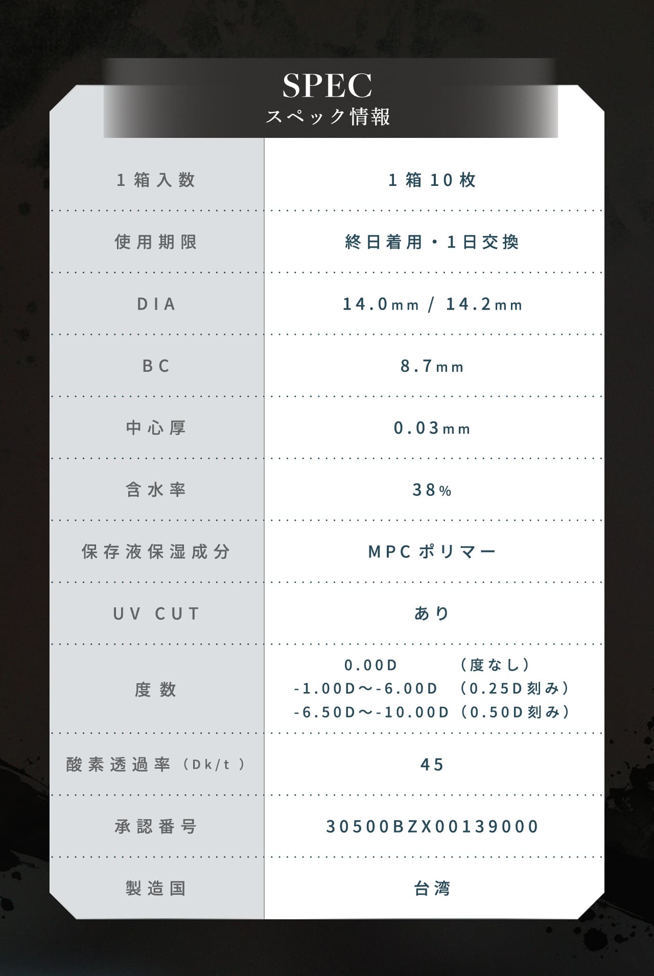 超薄型レンズで酸素が通りやすいワンデーカラコンレンズスペック-リルムーン 0.03ゼロワンデー (LILMOON 0.03 ZERO1day) 10枚入 