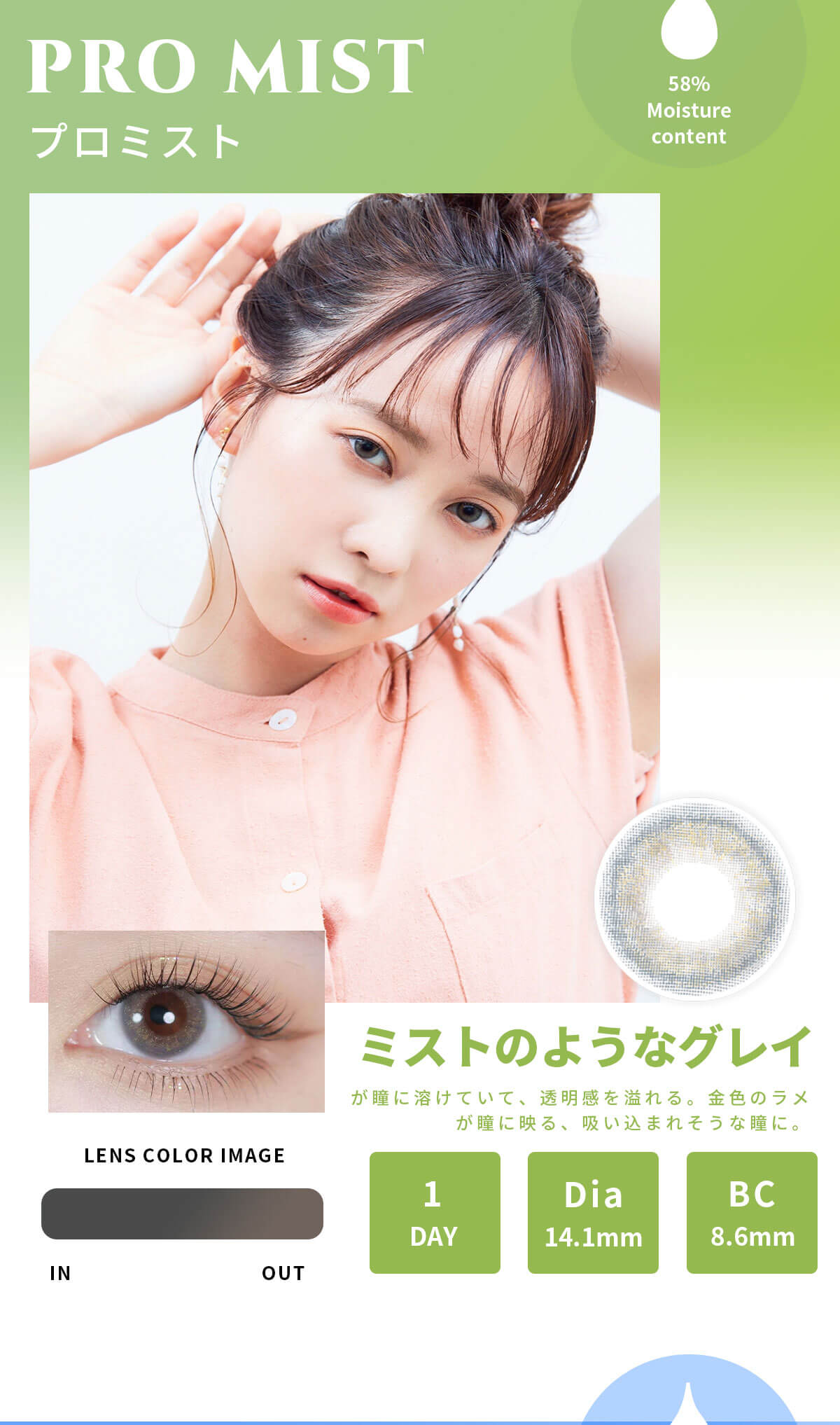 MERMER PRO/1箱10枚入 1日使い捨て（度なし・度あり）ミストのようなグレイ　プロミスト詳細 