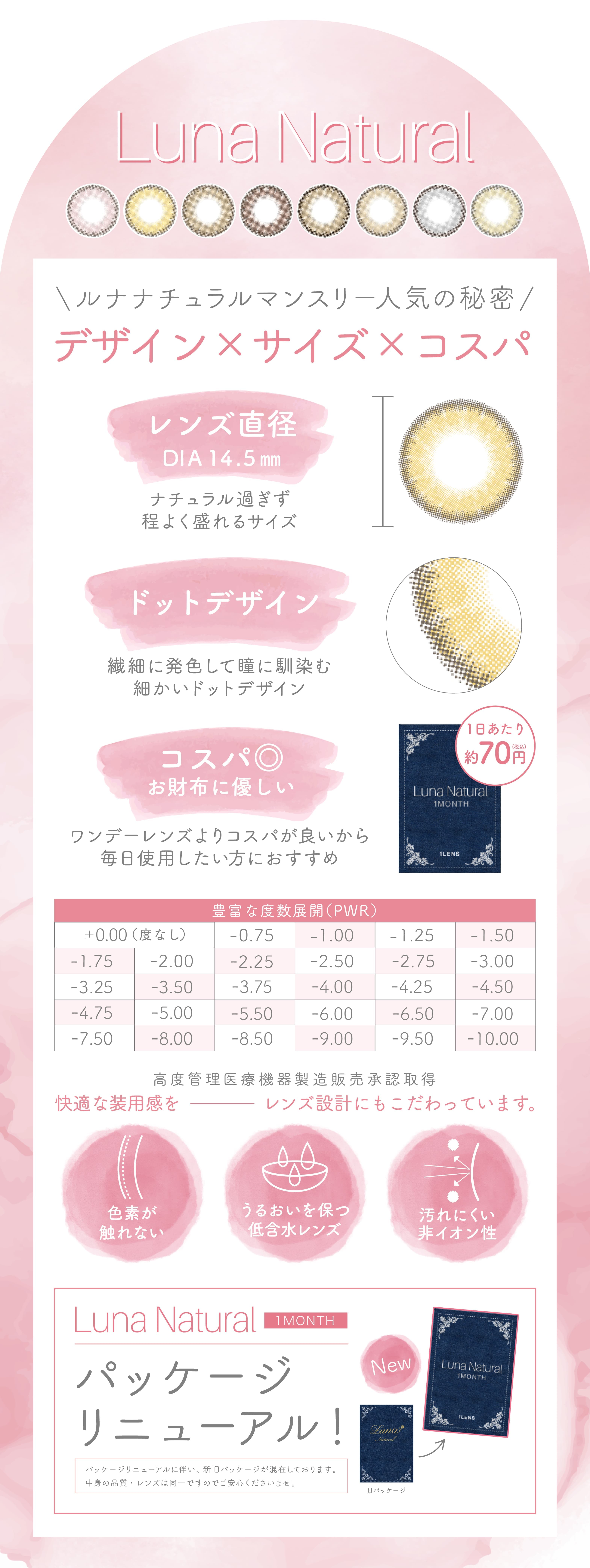 ルナナチュラルマンスリーは1日あたり70円とコスパが良い！良く盛れるレンズ直径DIA14.5mm