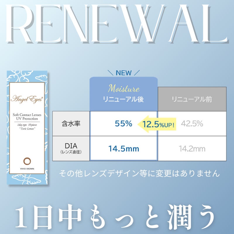  【CYL-0.75/180°】エンジェルアイズワンデートーリックUV 30枚セット【DIA14.5mm】[平日15時まで即日発送] 