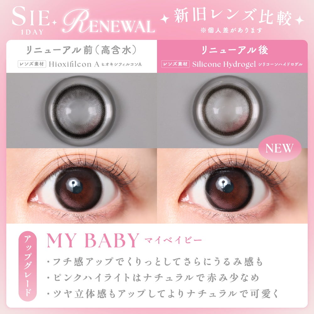 シーワンデー(SIE. 1day) 10枚入【マイベイビー】-回らない水光カラコン-シリコーンハイドロゲル素材